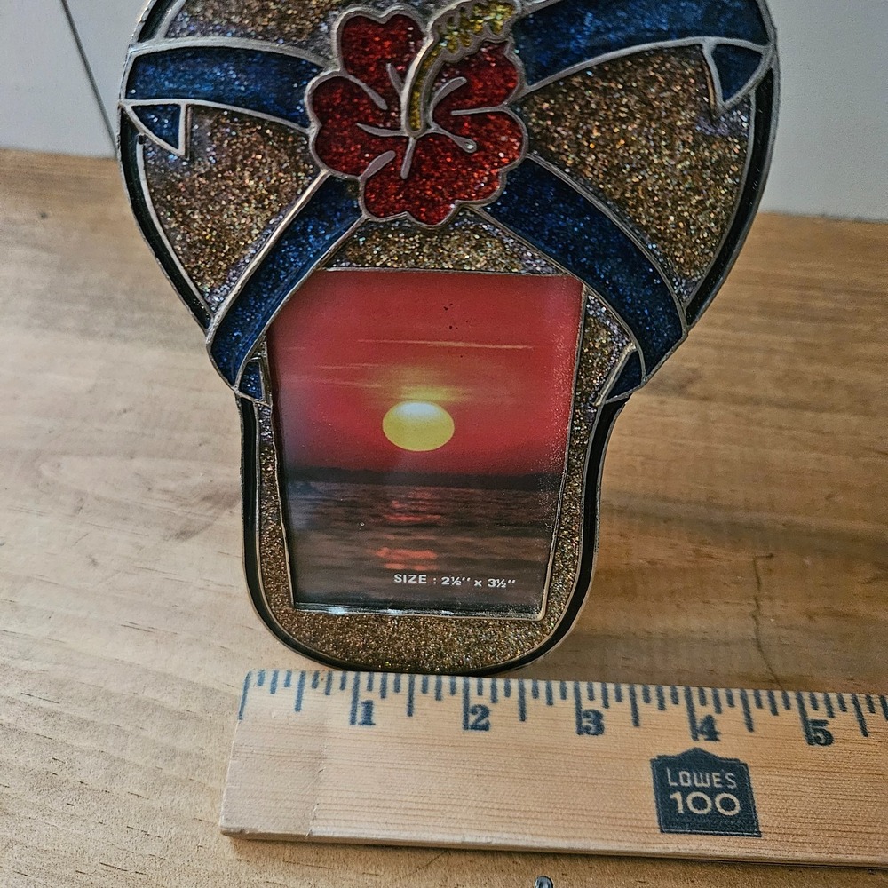 Tropical Flip Flop Photo Frame Glitter Hibiscus Beach Decor 5" Resin - Picture 8 of 8